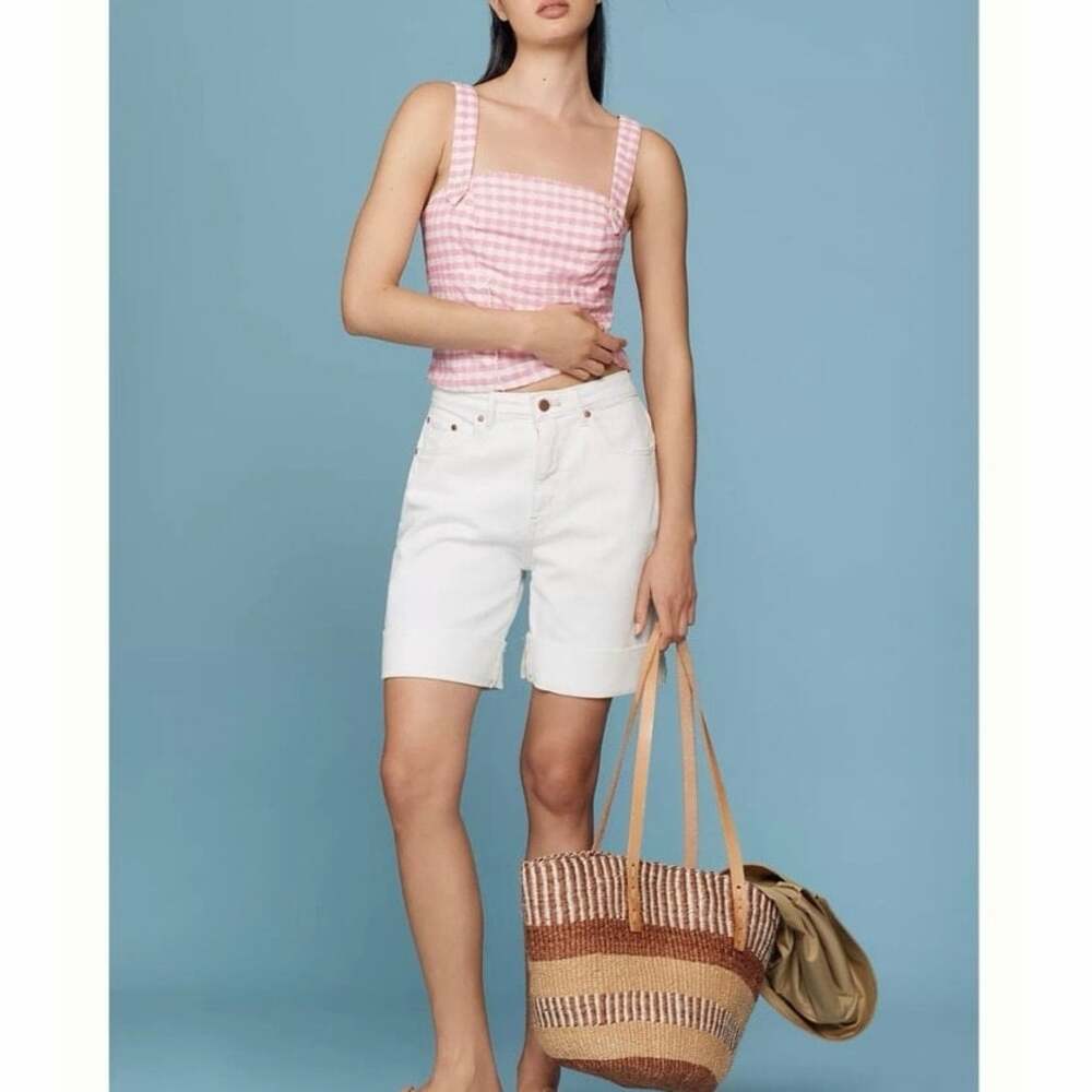 Anthropologie Pilcro Austyn High Rise Cuffed Bermuda Jean Shorts White Size 25 - Picture 10 of 10